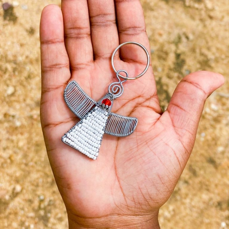 Beaded angel keychain handmade in Africa